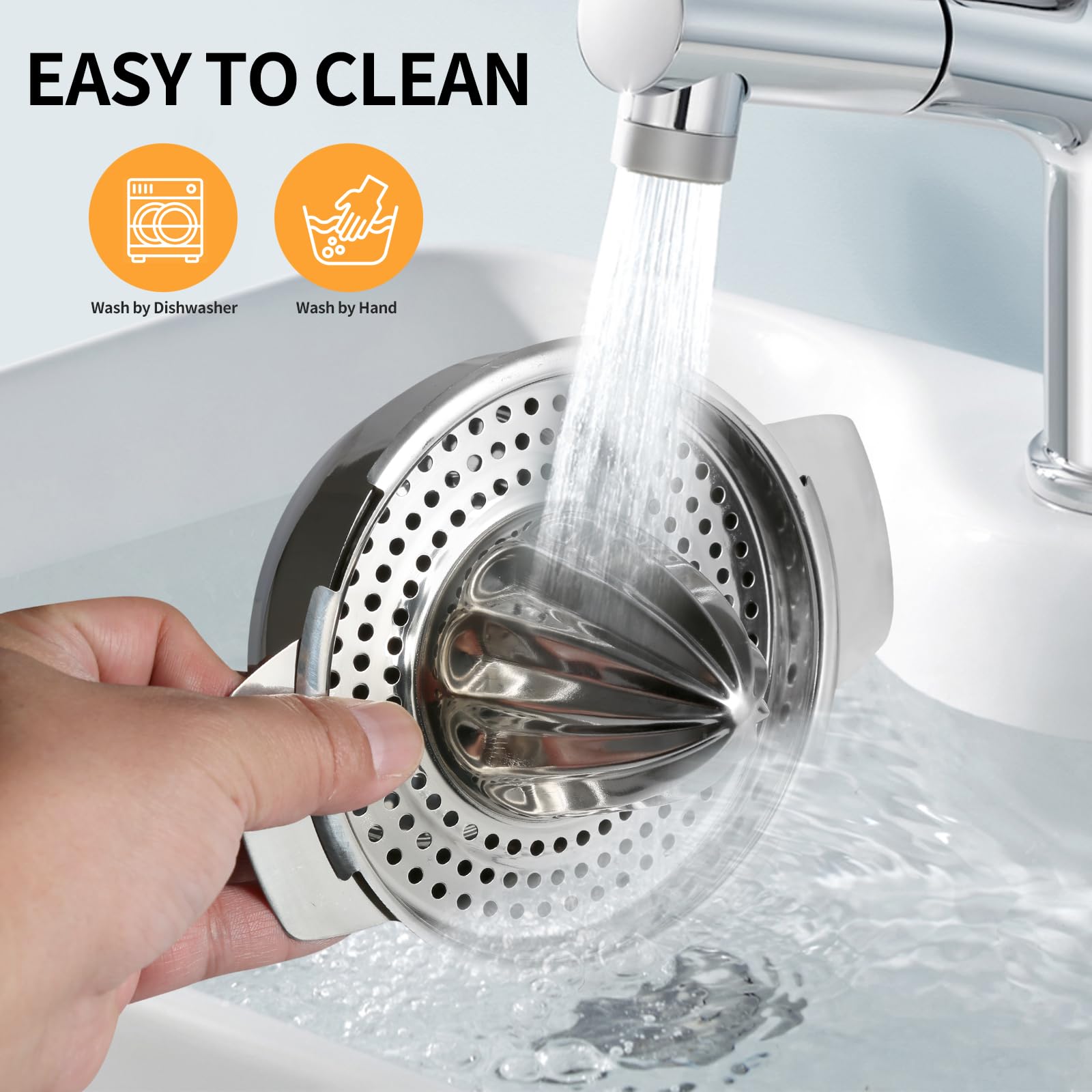 Exprimidor Manual de Cítricos en Acero Inoxidable, Juguera para Limones y Naranjas con Recipiente 400ml