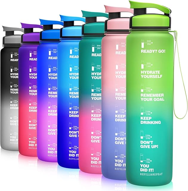 Niggeey 1Litre Motivational Water Bottle with Time Marker, 1000ml Sports Water Bottle BPA Free Leak-Proof Durable Drink Bottle for Fitness Gym Camping Outdoor Office