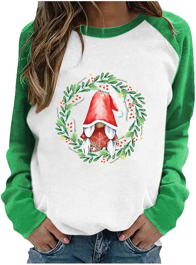 Weihnachtsbluse Damen Elegant Langarmshirt Mädchen Casual Hemd Damen