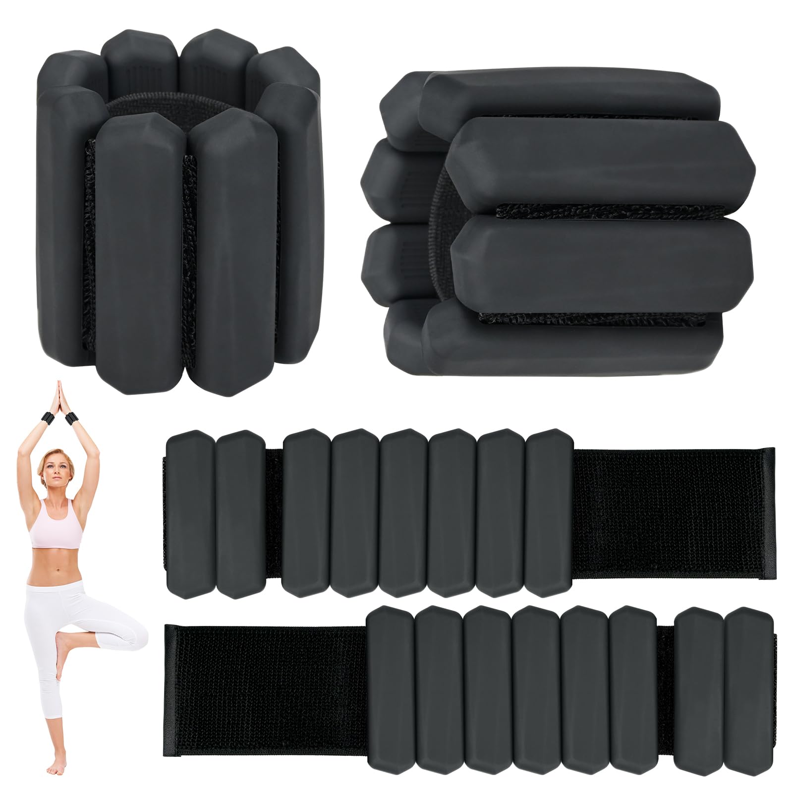 Set di 2 pesi da polso per caviglia, pesi regolabili, in silicone, per corsa, jogging, ginnastica, fitness, movimento