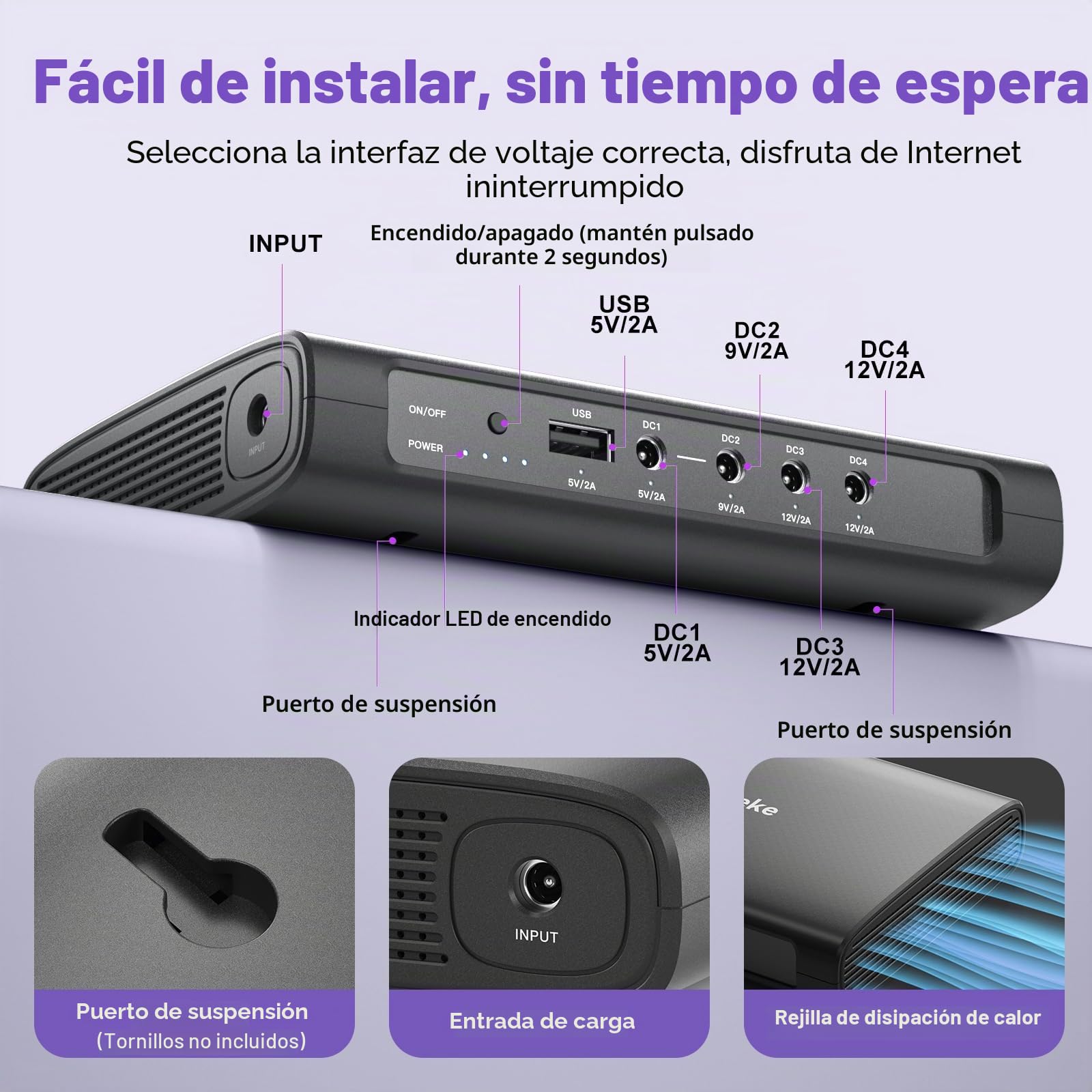 Mini UPS, sistema de alimentación ininterrumpida de 15000 mAh con salida de CC USB 5 V/2 A CC 5 V/9 V/12 V/2 A, batería de respaldo para enrutador, módem, cámara de seguridad, extractor de leche y más