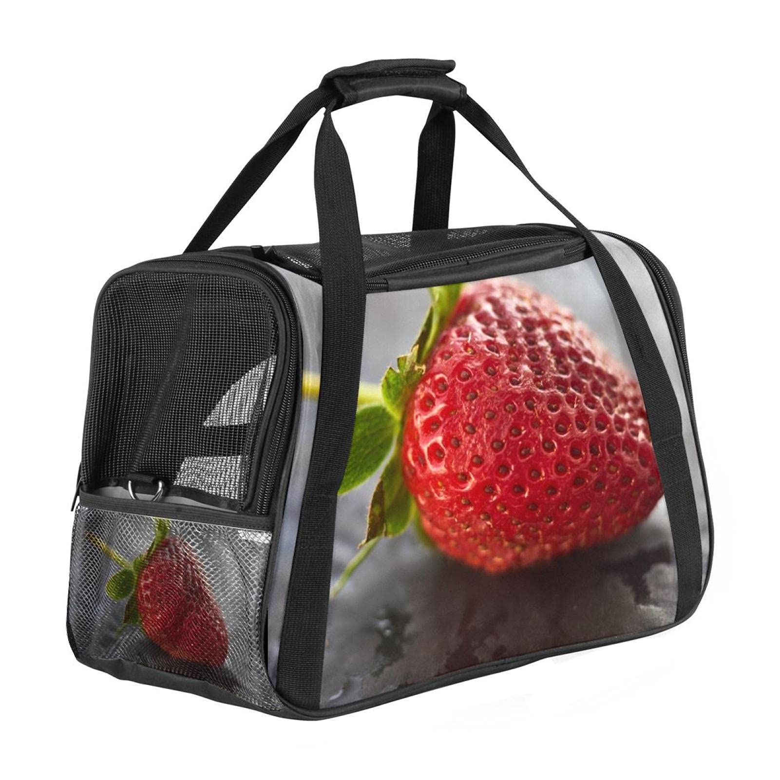 Sac de transport portable pour chat et chien avec imprimé fraises