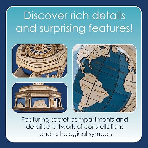 Miniatura 6 de MindWare Gearjits: Globe - Rompecabezas de construcción 3D de madera para adolescentes y adultos - Modelo de construcción de bricolaje - Diversión