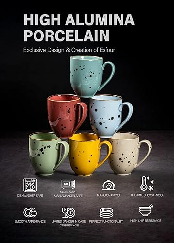 Miniatura 4 de Juego de 6 tazas de café con mango grande de 14 onzas, aptas para microondas y lavavajillas, con leche, capuchino, té, cacao, moca, hombres,