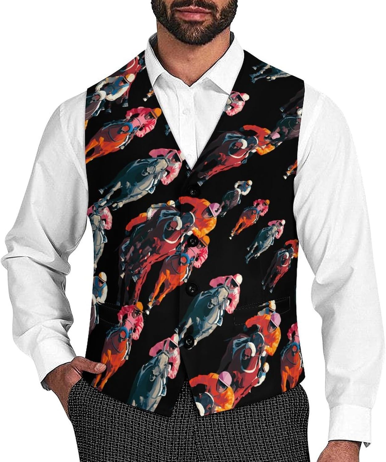 Horses Racing Men's Suit Vest Formal Vests Casual Dress Fit Waistcoat Casual Tuxedo for Business
