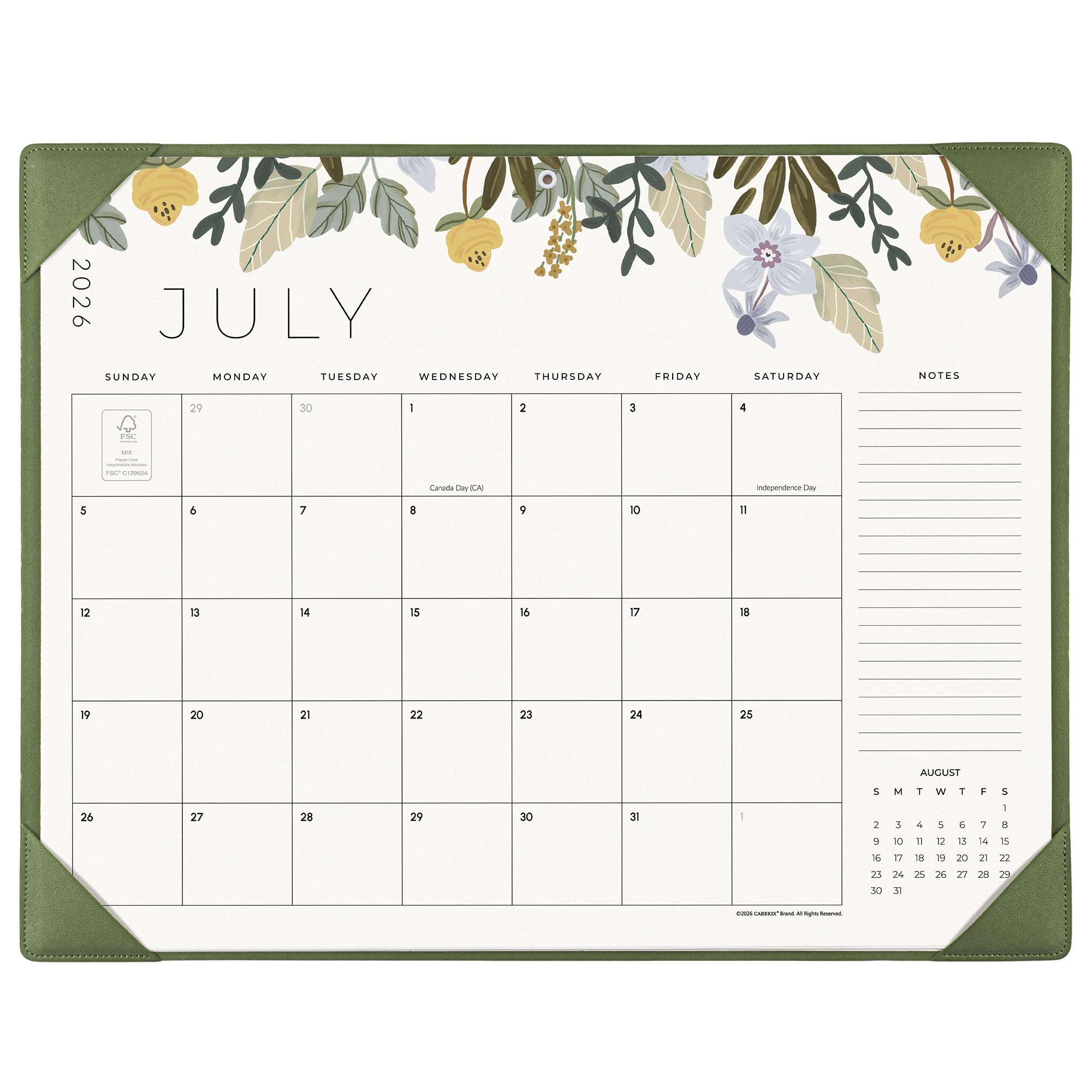 Cabbrix Tischkalender mit Blumenmuster, Grün