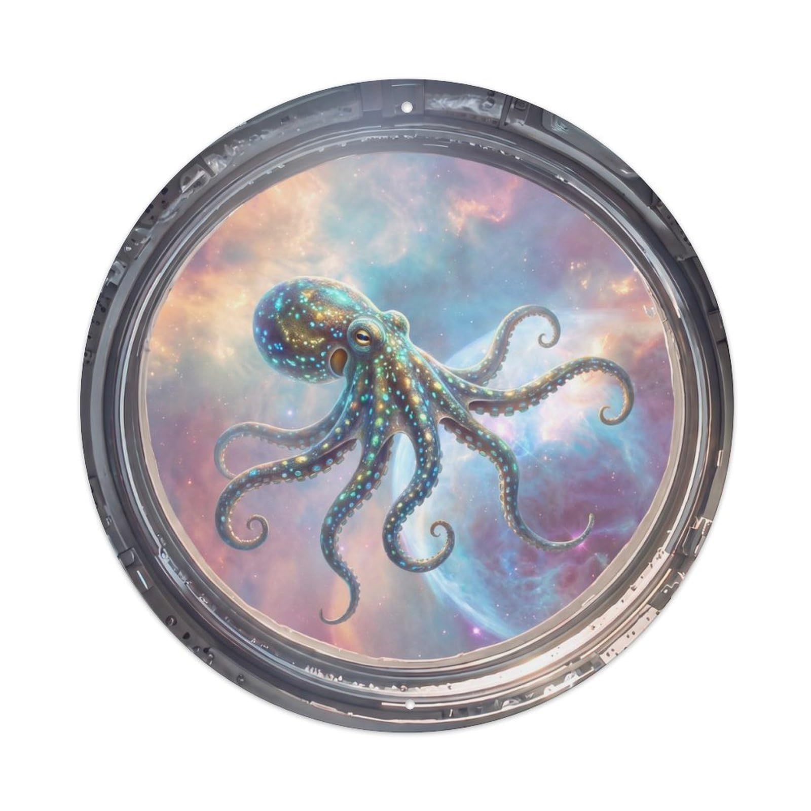 Metal Tin Sign Space Octopus Alien from Space Station Porthole