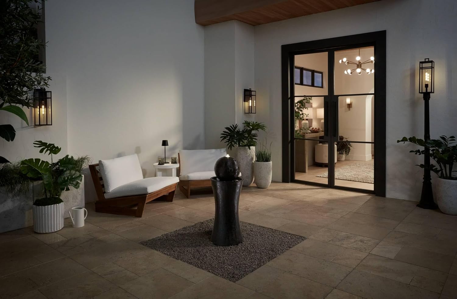 Dark Sphere 35 1/2" High Large Zen Modern Indoor Outdoor Decor Faux Stone Floor Fountain with Light LED Bubbler Pillar Ball Water Feature for Outside Garden Patio Yard Backyard Porch - John Timberland