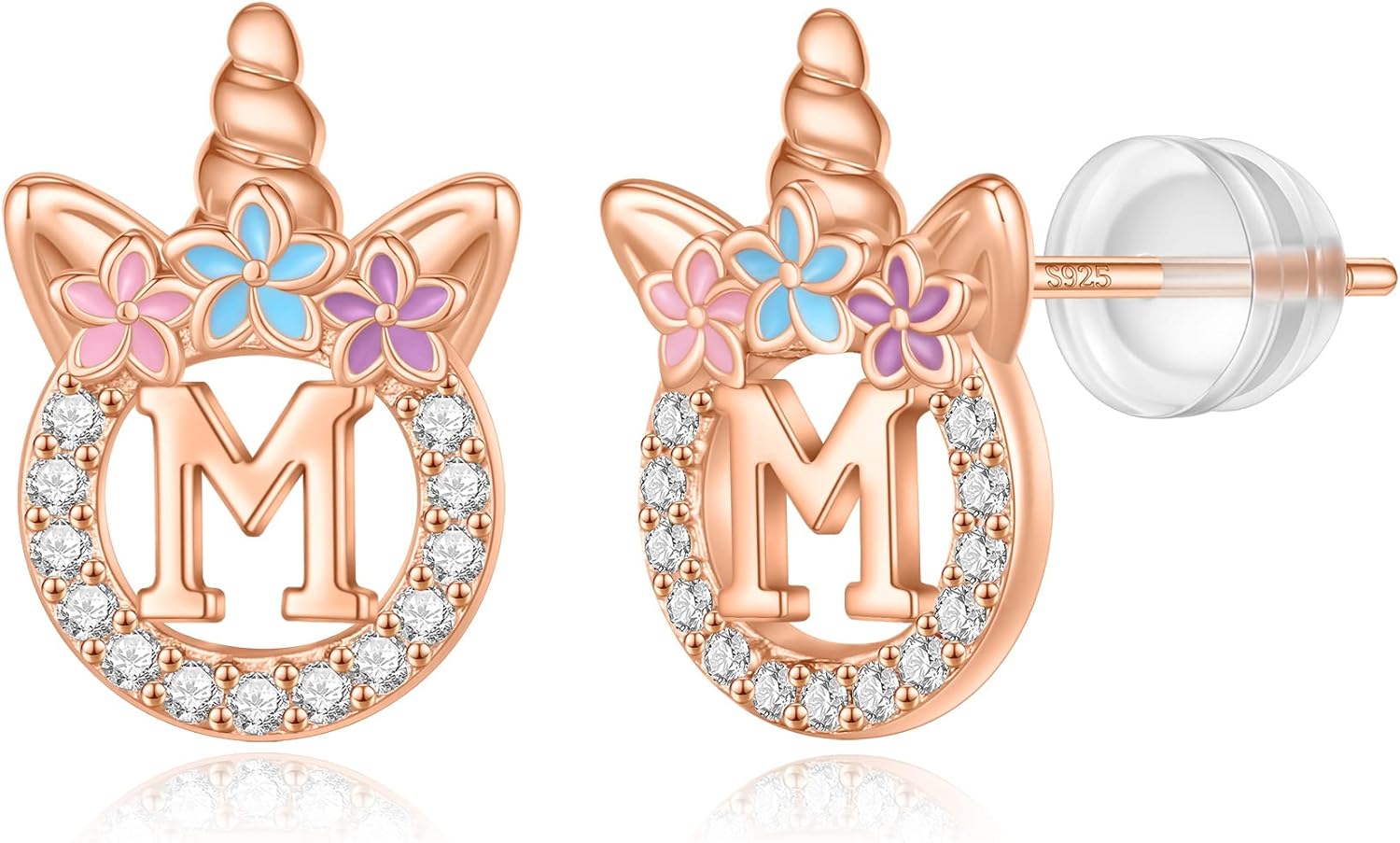 925 Sterling Silver Unicorn Earrings, 14K Gold/Rose Gold/Silver/Unicorn Earrings for Girls Kids Toddler Little Girls Hypoallergenic Letter Initial Earrings for Girls Christmas Gifts