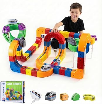 3D Infinity Track Set, Magnetic Train for Kids Ages 6-12, Flexible & Buildable Railway Toys, Electric Gravity Defying Train, STEM Educational Building Track Toys for Boys & Girls123 Pcs