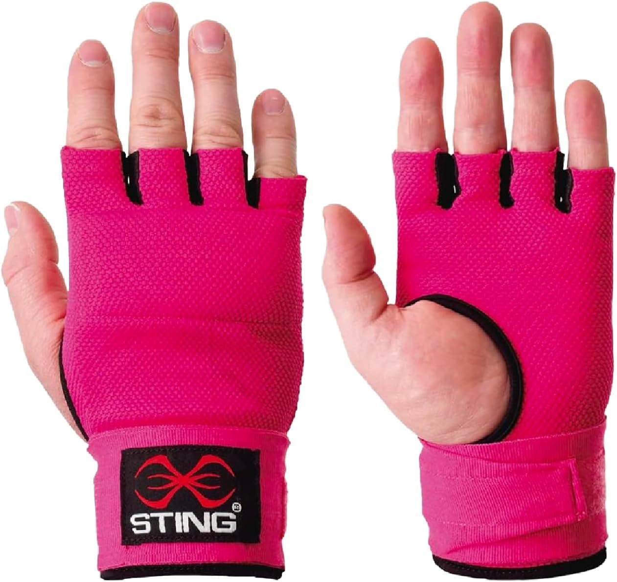STING Quick Boxing Hand Wrap Gloves - Elastic Compression & Knuckle Padding - MMA & Muaythai Hand Protection for Training & Competition - Pink, Medium - Men & Women