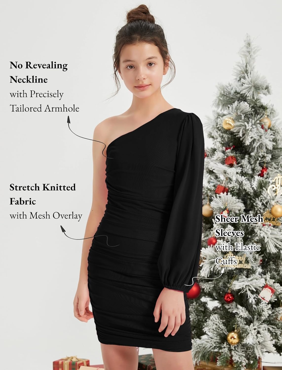 EXARUS Girls Formal Dress Teen Long Sleeve/Cami/One Shoulder Dance Tweens Party Tight Bodycon Cocktail Dresses - Image 4