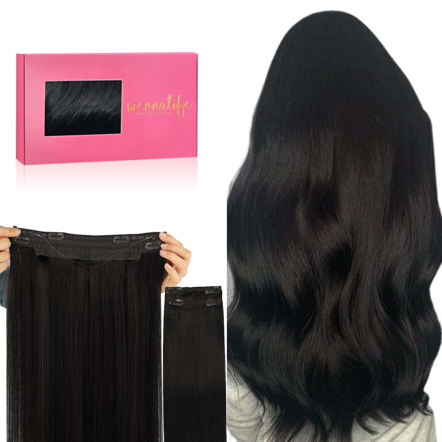 WENNALIFE Wire Hair Extensions (Increase 50% Lifespan) Real Human Hair 14 inch 75g Balayage Dark Brown to Chestnut Remy Invisible Transparent Fish Line — view 40