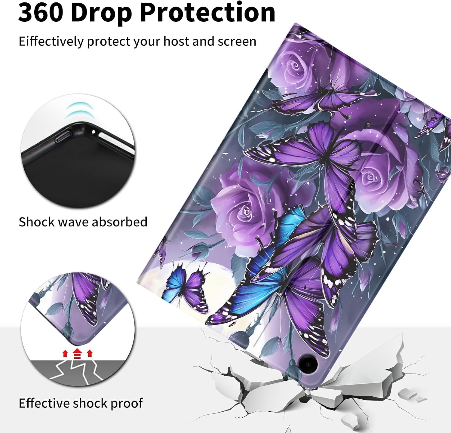 Case for Samsung Galaxy Tab A9 Plus 11 Inch 2024 2023 (SM-X210/X216/X218)-Slim Leather Adjustable Stand Smart Cover with Auto Wake/Sleep,Purple Rose Butterflies