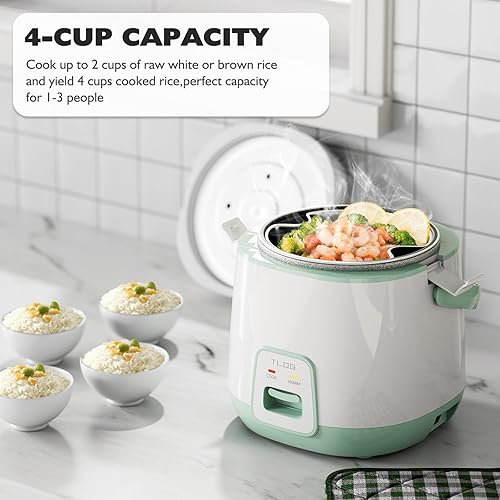 Miniatura 2 de TLOG Mini olla arrocera de 2 tazas sin cocinar (4 tazas cocidas), revestimiento antiadherente saludable de 1.2 litros para 1-3 personas, olla rápida