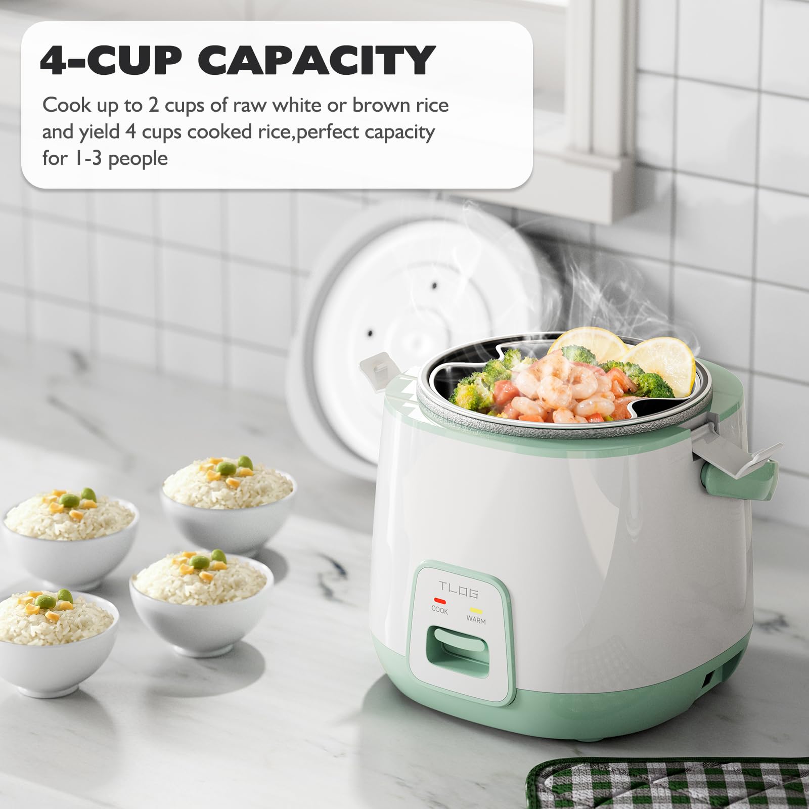 TLOG Mini Rice Cooker 2-Cup Uncooked(4-Cup cooked), Healthy Non-stick  Coating Small Rice Maker for 1-3 People, Portable Travel Fast Cooker - Main Image