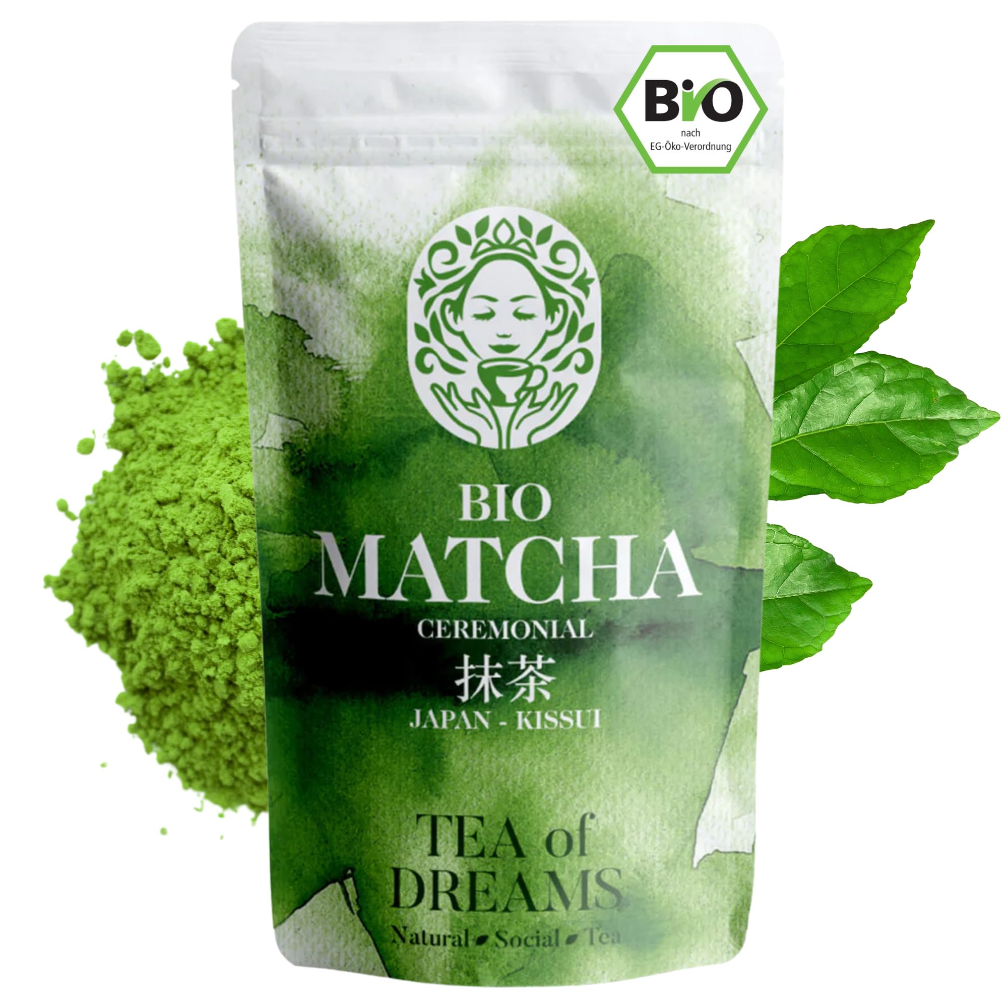 Matcha Pulver Bio für Tee und Matcha Latte - Premium Ceremonial Grade aus Japan - Original Kissui Grüntee - 30g
