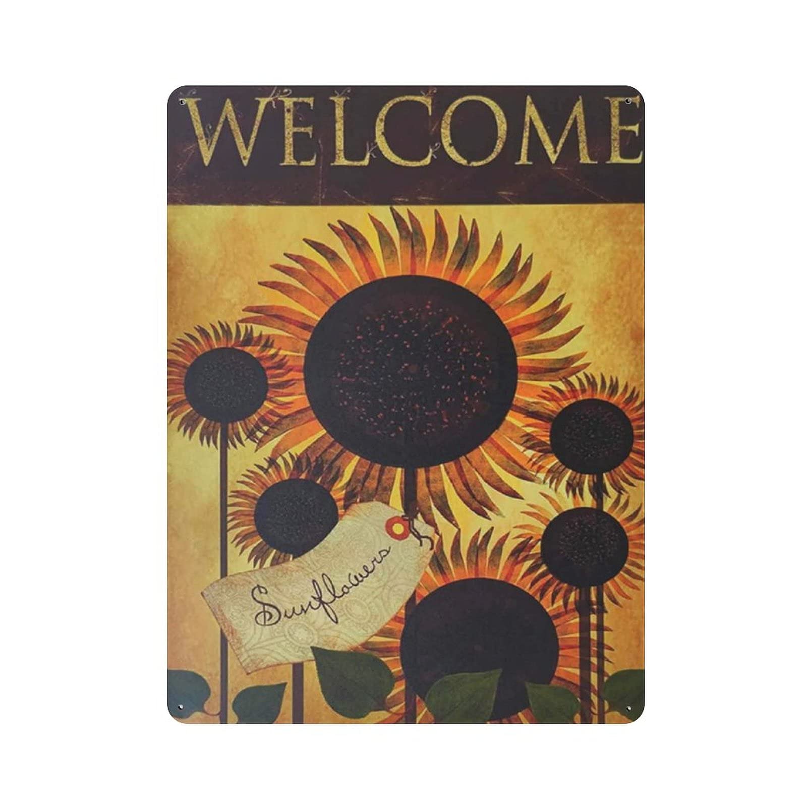 Metal Tin Sign Welcome Sunflower Vintage Tin Poster Metal Sign Wall Decoration Country Kitchen Home Garage Decor 16"x12"