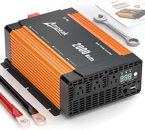 Miniatura 7 de Ampeak Inversor de 2000 W, pantalla de 12 V CC a 110 V CA, inversor de corriente de estado de trabajo, 3 salidas de CA, dos puertos USB de 6.2 A,