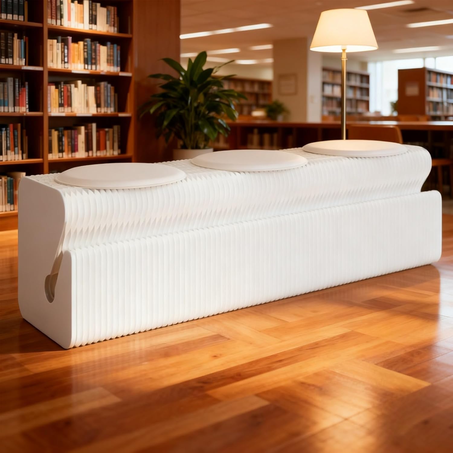 Folding Paper Stool with 3 Cushions, Folding Honeycomb Stool, Accordion Stool, Portable Kraft Paper Bench for Versatile Seating in Living Room, Decorative Chair Stool(White,36x34.5x120-150cm)