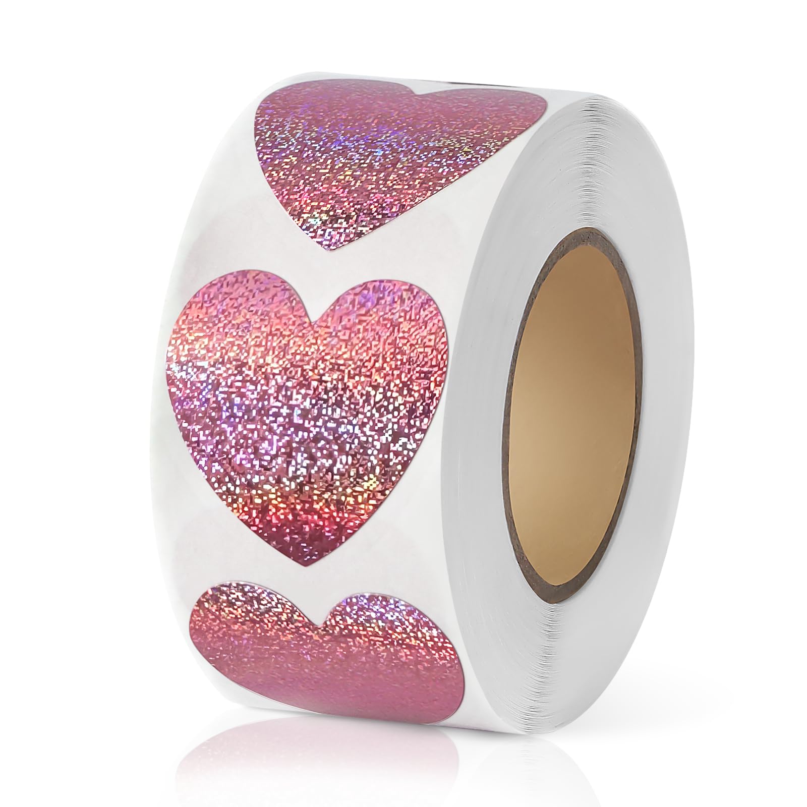 Holographic Pink Heart Shaped Sticker, 1 inch Sparkly Cute Love Labels for Valentine's Day, Invitation, Envelopes, Crafting, Scrapbooking, 500 Labels