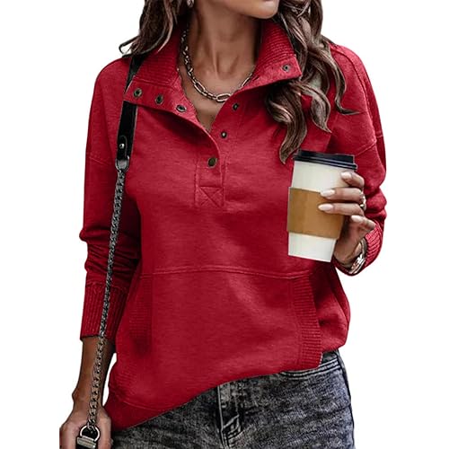 SHEWIN Womens Sweatshirt Casual Long Sleeve Lightweight Sweatshirts Button Loose Pullover Tops