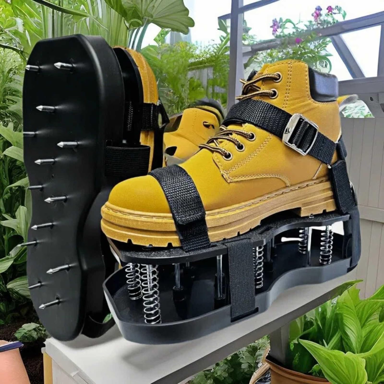 1 Par De Zapatos Aireadores para Césped, Herramienta Aireadora, con Correas Ajustables con Resorte/Puntas, Premontadas, para Airear Patios Y Jardines