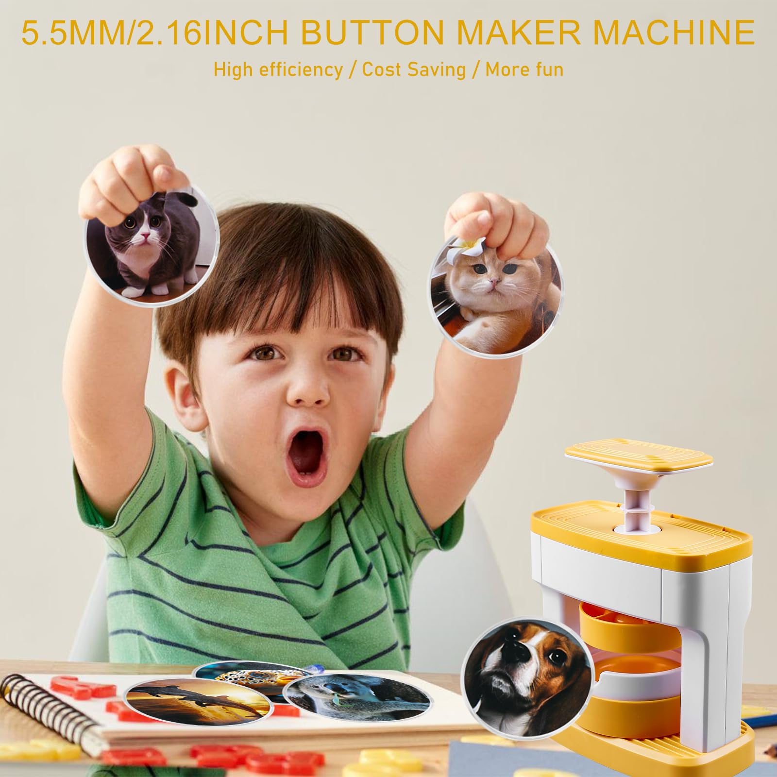 98 Pièces Machine à Badge, 55mm Machine a Faire des Badge avec 48 Papiers à Motifs et 48 Badges, 1 Emporte-Pièce Rond, Machines à Bouton DIY pour Cadeaux d'Enfants et Créations DIY