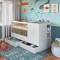 Berço Cama Multifuncional com Gavetões Branco