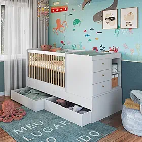 Berço Cama Multifuncional com Gavetões Branco