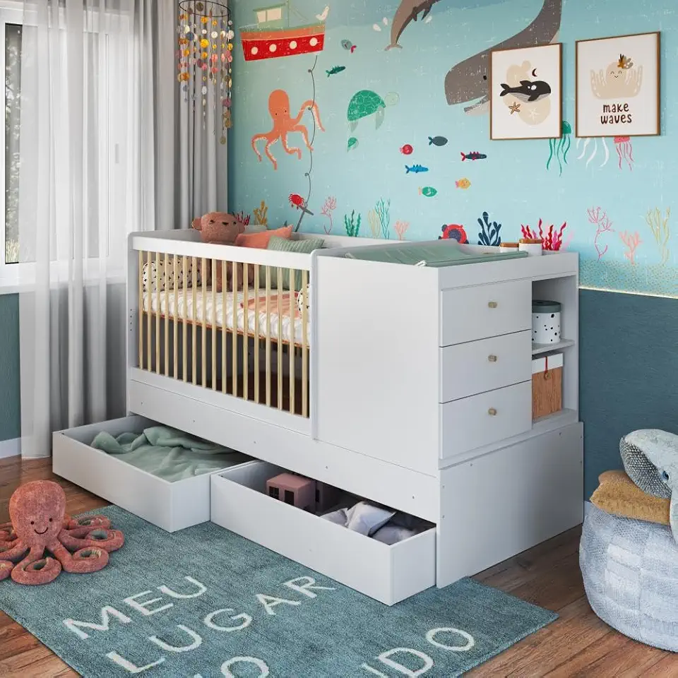 Berço Cama Multifuncional com Gavetões Branco
