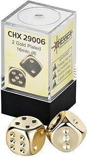 DND Dice Set-Chessex D&D Dice-16mm Gold Metal Plated Polyhedral Dice Set-Dungeons and Dragons Dice Includes 2 Dice – D6
