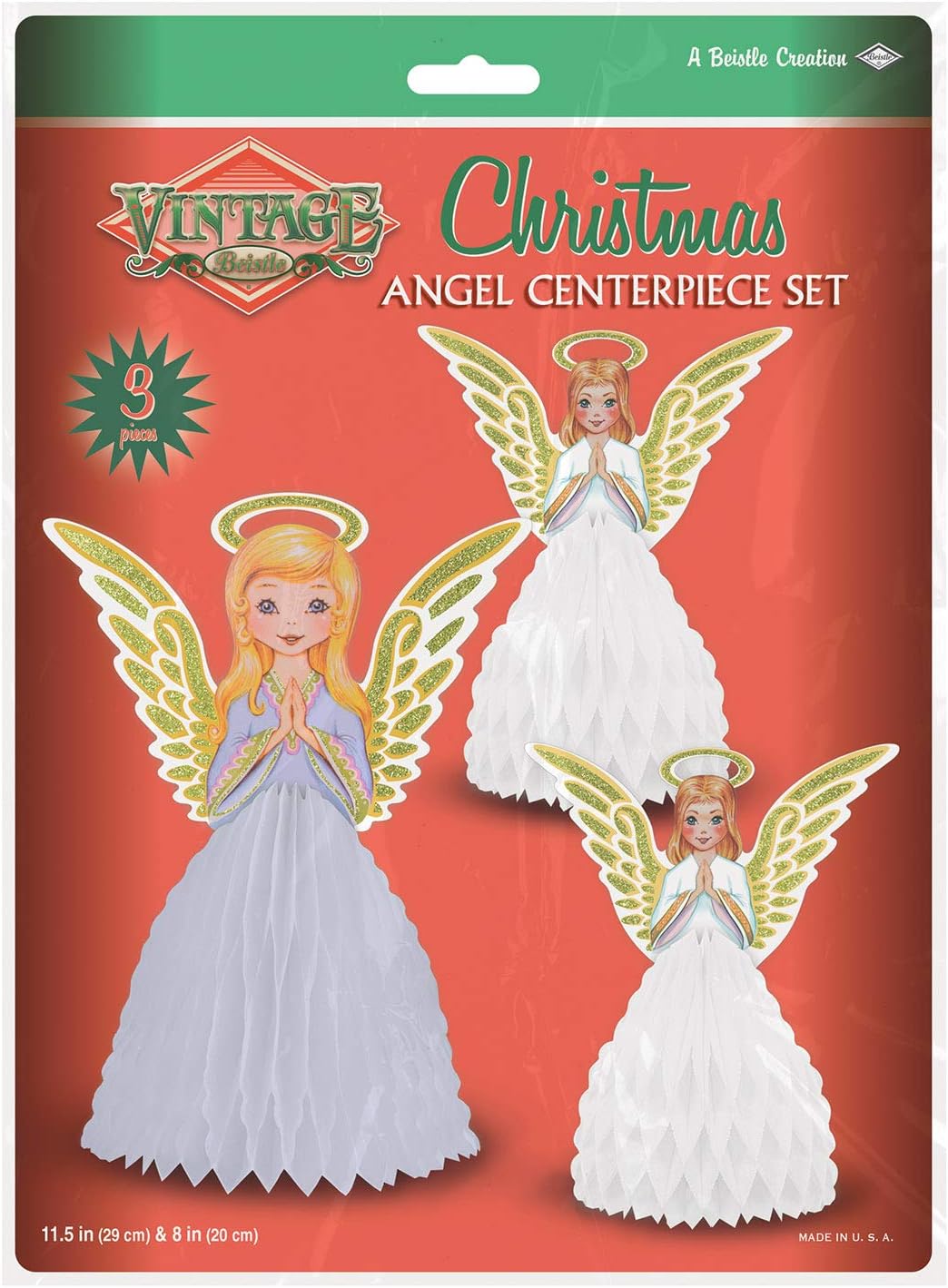 Beistle Vintage Christmas Party Decorative Angel Centerpiece Set (3/Pkg) - 12 Pack