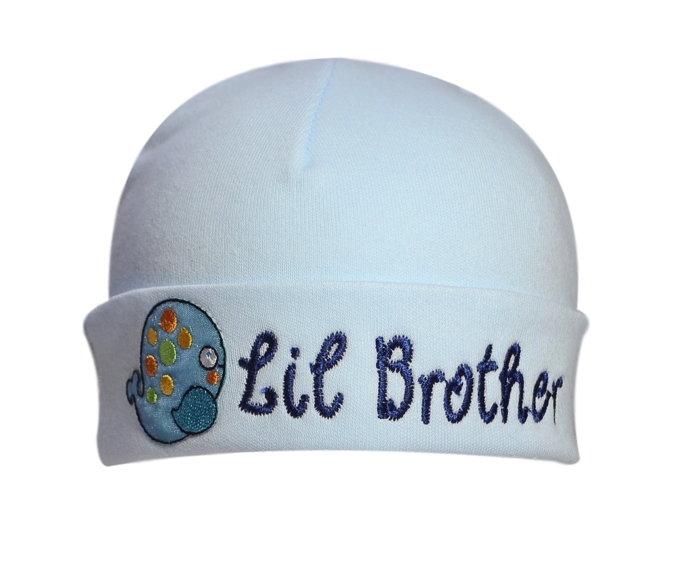 Little Brother Hat Keepsake Embroidered Infant Hat with Whale for Baby Boys Blue