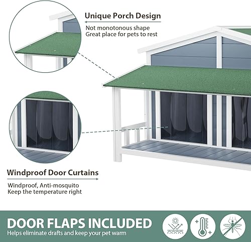Miniatura 5 de KELRIA Casa para perros de 47.2 pulgadas, resistente al agua, casa de madera para perros para exteriores e interiores, estilo cabaña de troncos con