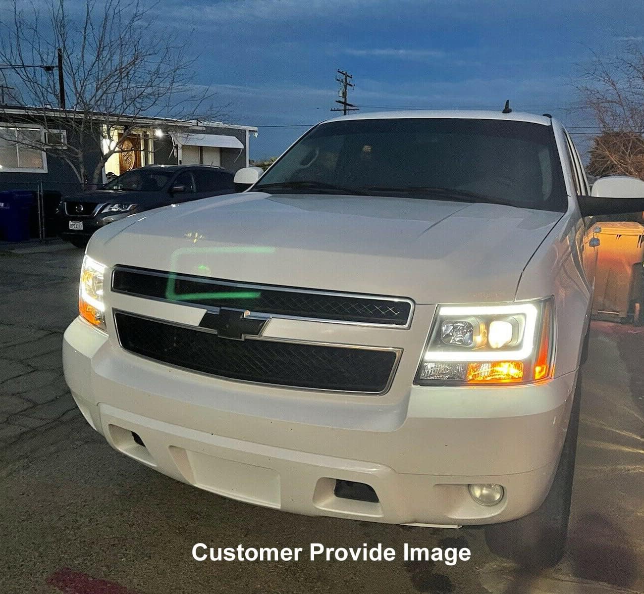 AmeriLite for 2007-2013 Chevy Avalanche Suburban Tahoe Super Bright LED Bar Projector Halogen Black Headlights Pair - Passenger and Driver Side