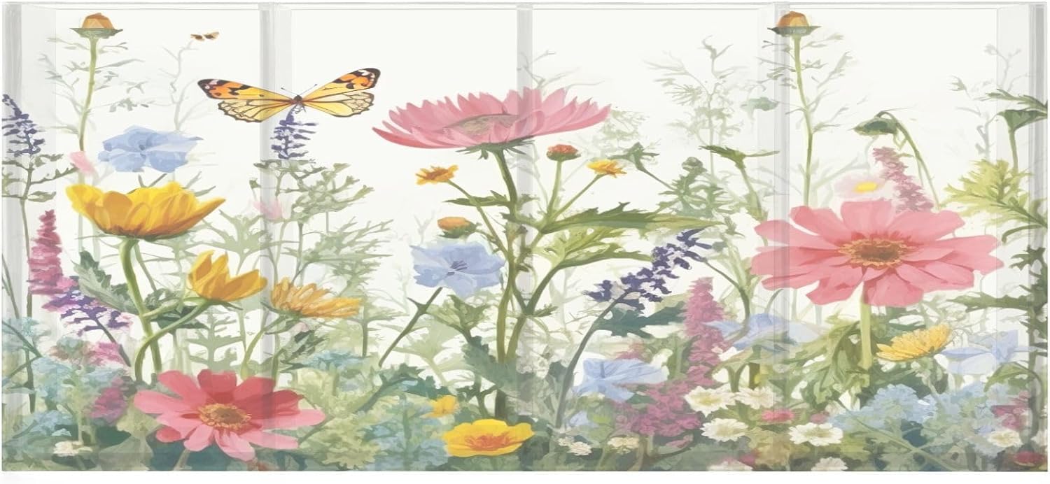 Wildflowers Butterfly Acrylic Pencil Holder 4 Compartments Clear Pen Holder Cup Makeup Brush Storage Organizer for Office Desk