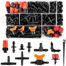 230 Pcs 1/4 Inch Drip Irrigation Fittings Kit, 1/4" Dripline Complete Barbed Connectors- Nozzles, Micro Drips, Nozzle Tees, Single Barbs, Couplers, Tees, Valves, Elbows, Plugs, Crosses, Stakes