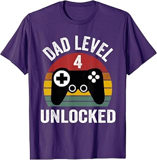 Funny New Dad Shirt Dad Level 4 Unlocked for 4 kids Gaming T-Shirt