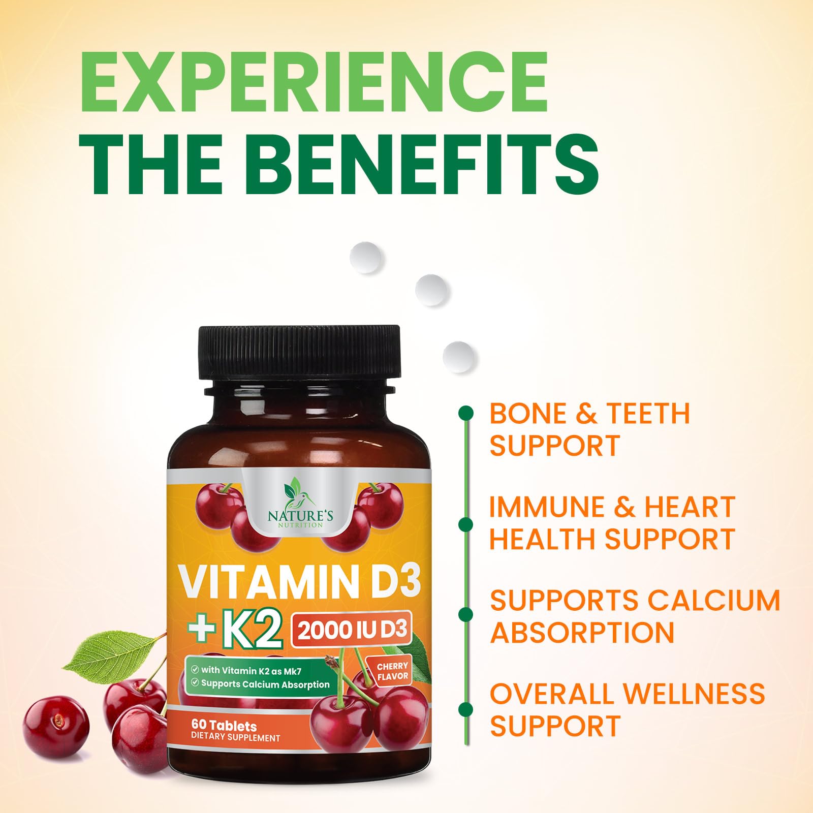 Vitamin D3 K2 Supplement 2000 IU D3 - Extra Strength MK-7 K with Vitamin D3 - For Immune Support, Heart, Teeth & Bone Health - Easy to Swallow, Max Absorption D3K2 Chewable, Berry Flavor - 60 Tablets — Amazon image 5