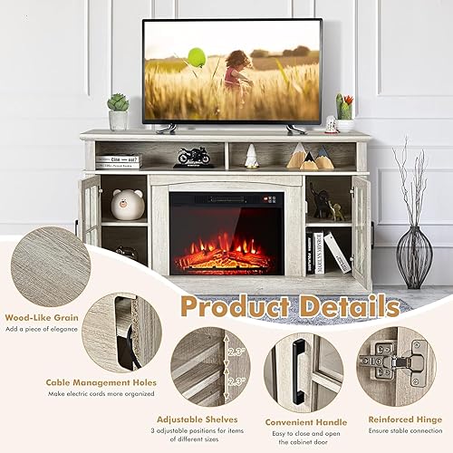 Miniatura 6 de SIMOE Soporte de TV eléctrico con chimenea, consola moderna de 58 pulgadas para televisores de hasta 65 pulgadas + 23 pulgadas con 3 brillos,