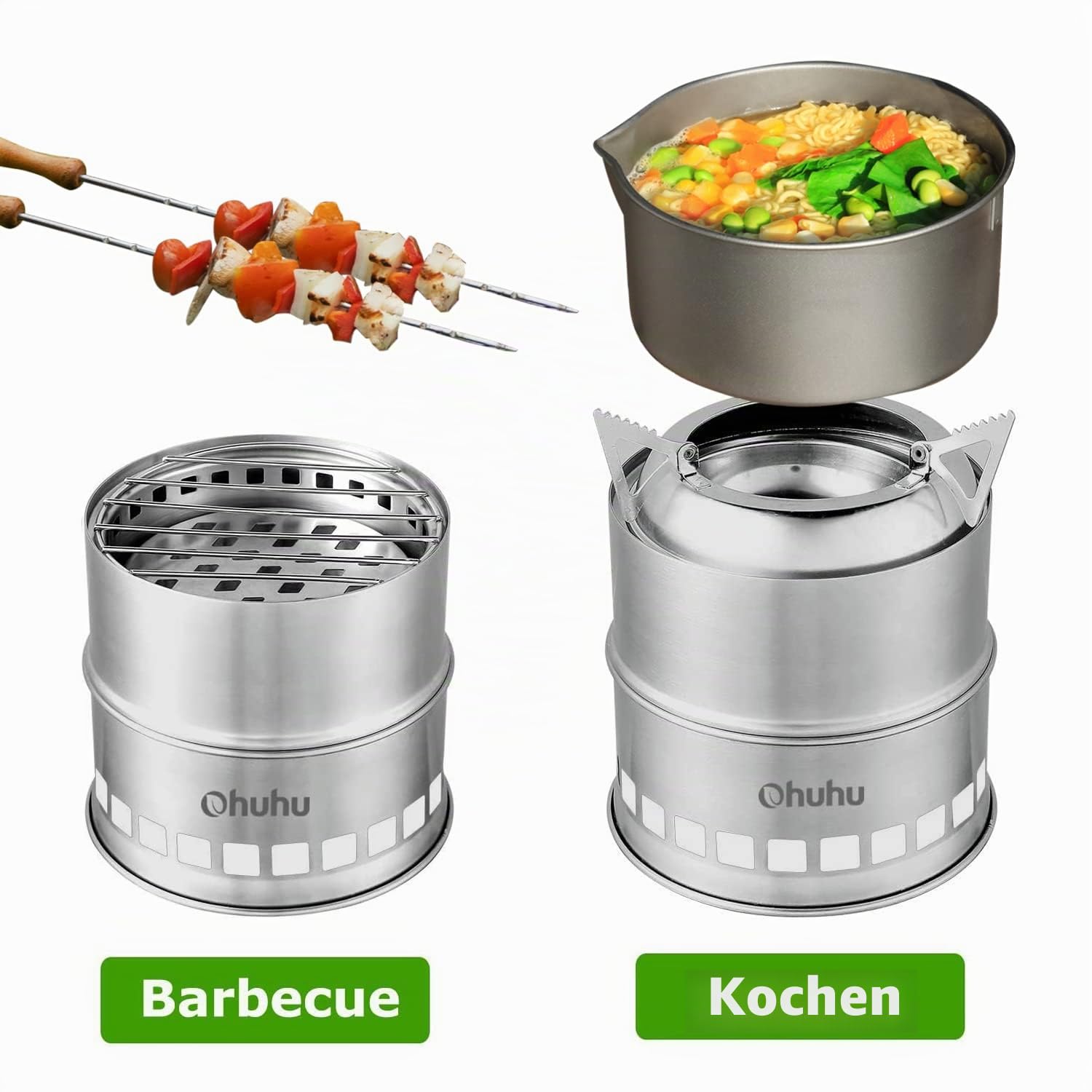 Hobo Kocher Camping Outdoor Ofen, holzofen stove aus Edelstahl mit Tragetasche für BBQ Picknick Wandern Reisen