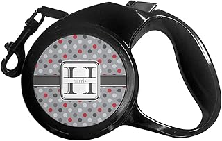 Red & Gray Polka Dots Retractable Dog Leash - Large (Personalized)