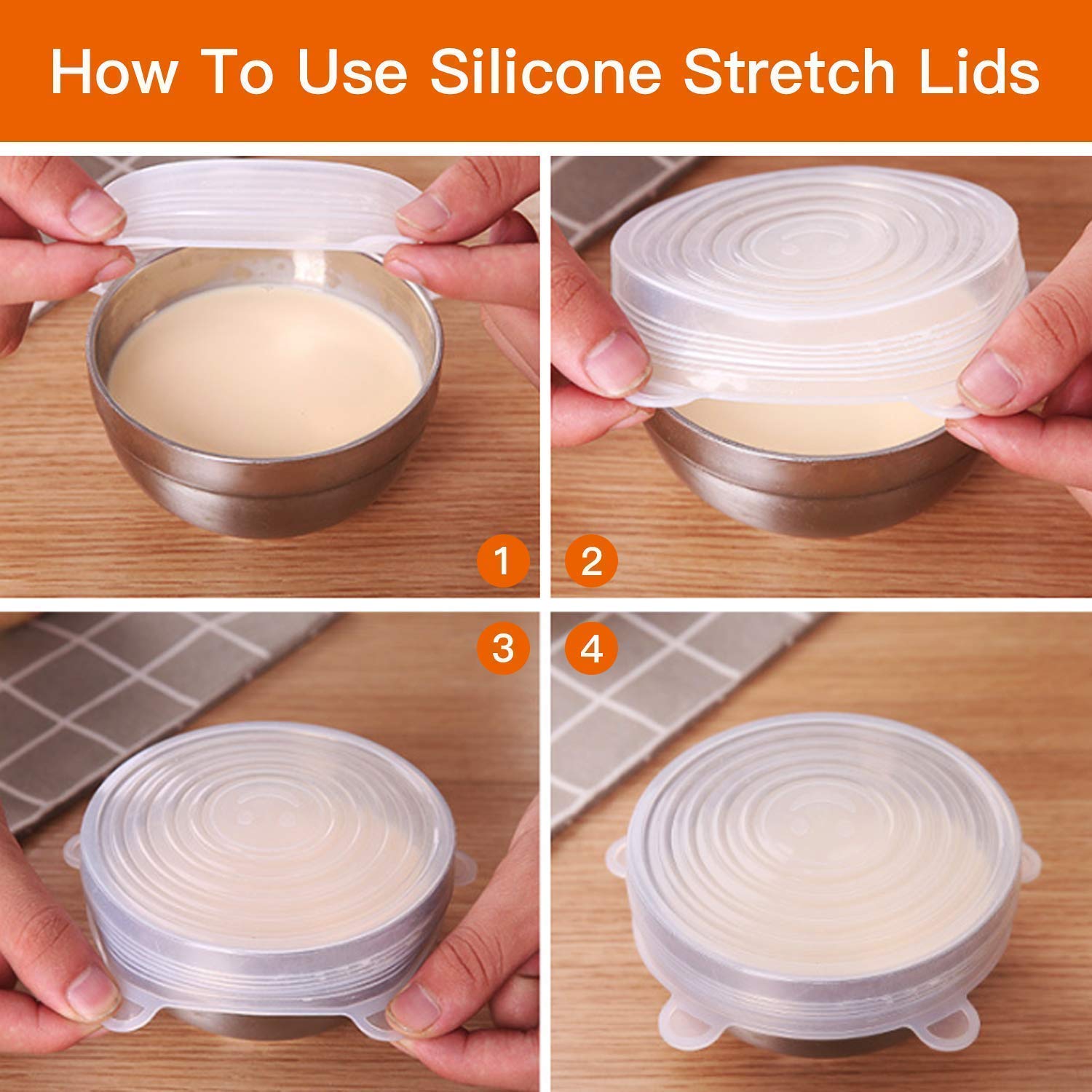 Lukzer 6PC Silicone Stretch Lids Microwave Safe Flexible and Reusable Air-Tight Vacuum Sealer Food Wrap Covers for Bowls, Plates, Cans, Jars, Glassware, Fruits Kitchen Food Safety CH-231-6 2