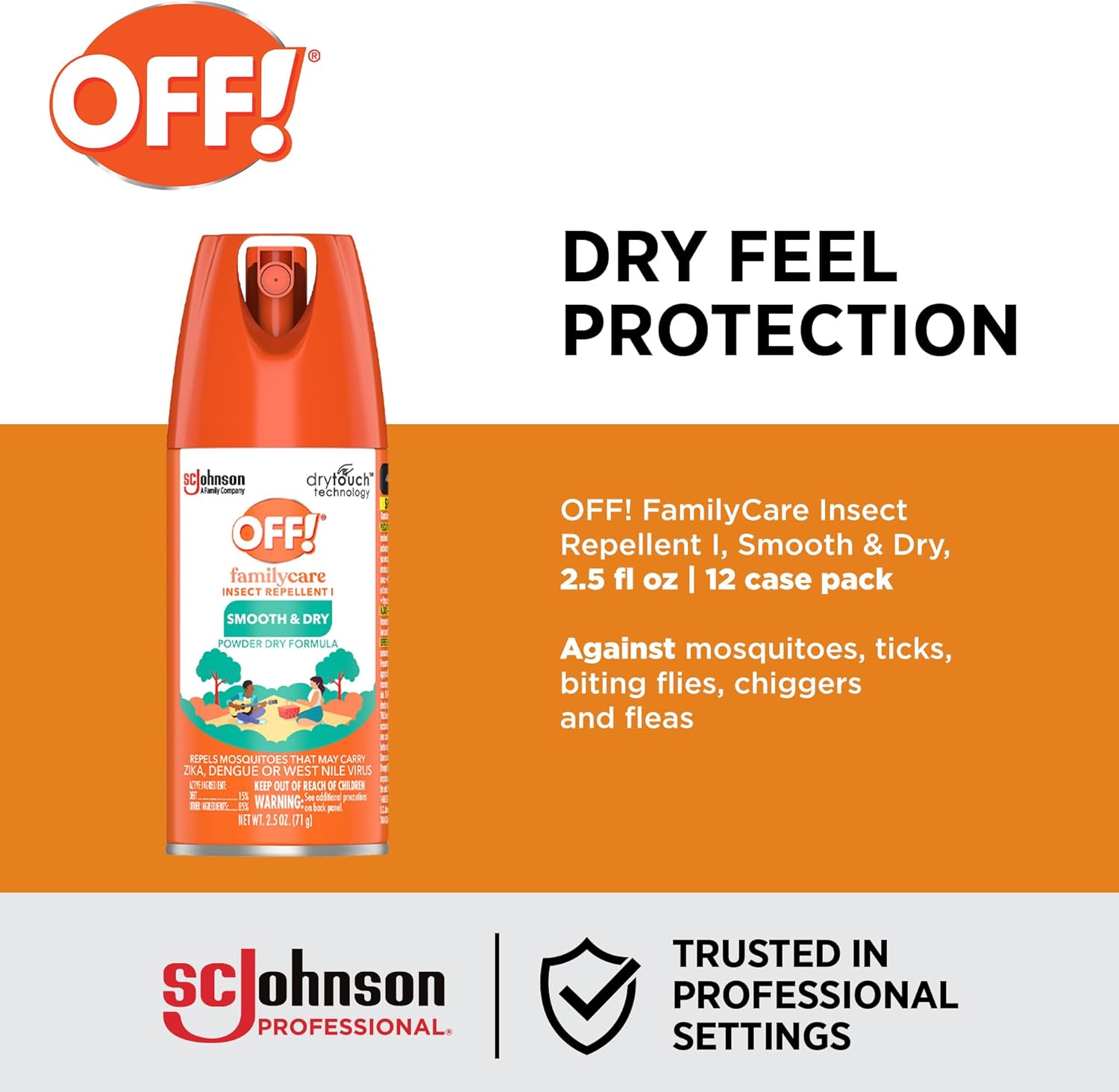SC Johnson Professional Off! FamilyCare Insect Repellent, Smooth & Dry, 2.5 fl oz, 12 Count
