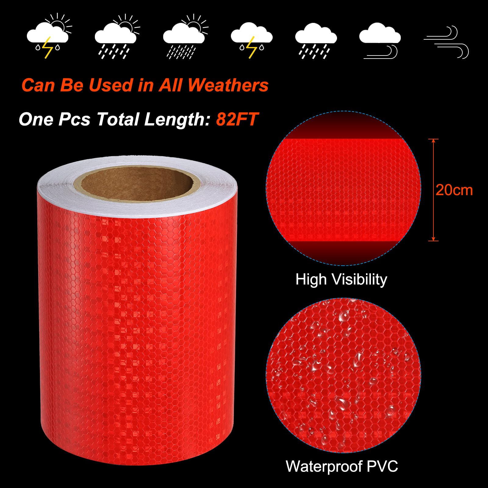 PATIKIL Cinta Reflectante, 8 Pulgadas x 82 Pies Impermeable Autoadhesiva De Alta Visibilidad Cinta De Advertencia De Seguridad Reflectante Para Camiones Remolques Autos, Roja