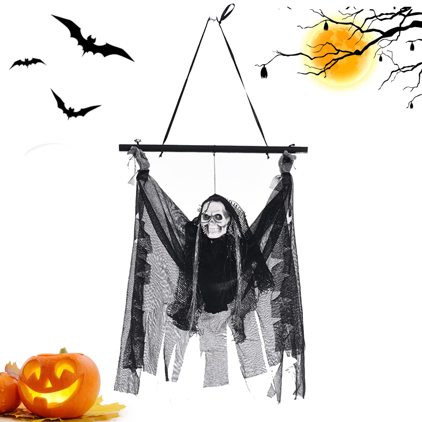 5 Calavera Fantasma - Terror Esqueleto con Ojos Brillantes - Accesorios Fiesta Halloween para Fiestas temáticas, Carnaval, casa embrujada