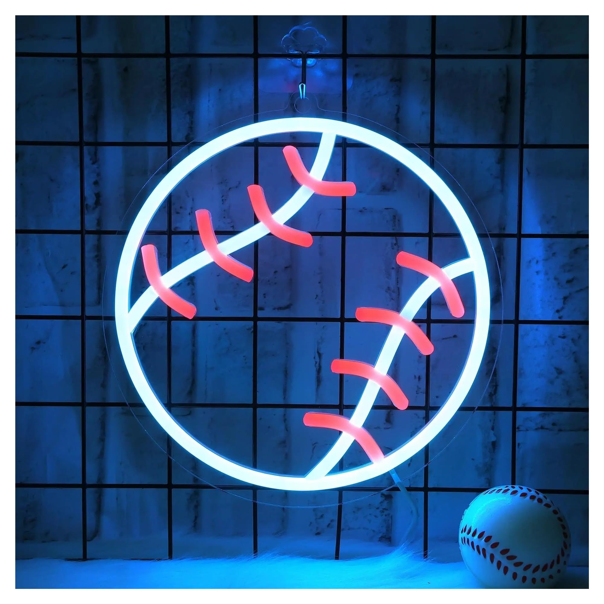 LEMST Signs Lamp Baseball Neon Sign Dimmable Light USB Powered for Wall Decor Sport Room Man Cave Home College 22.4cmх23.6cm