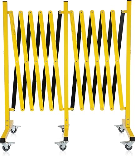 FAHKNS Barricada industrial expandible con ruedas de 16.4 pies de largo, puerta de tráfico de metal retráctil, barrera de seguridad portátil para