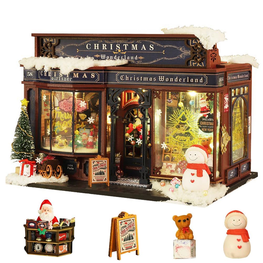 Kit fai da te per casa delle bambole in miniatura, kit casa delle bambole in legno con luce LED, idea creativa per la stanza per bambini/adulti, kit fai da te per casa delle bambole di Natale